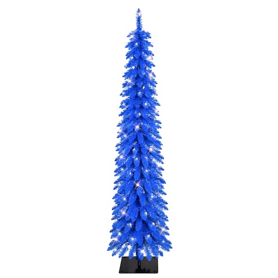6ft. Pre-Lit Blue Alpine Pencil Artificial Christmas Tree, Clear Lights